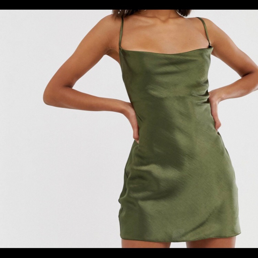 ASOS green satin slip dress